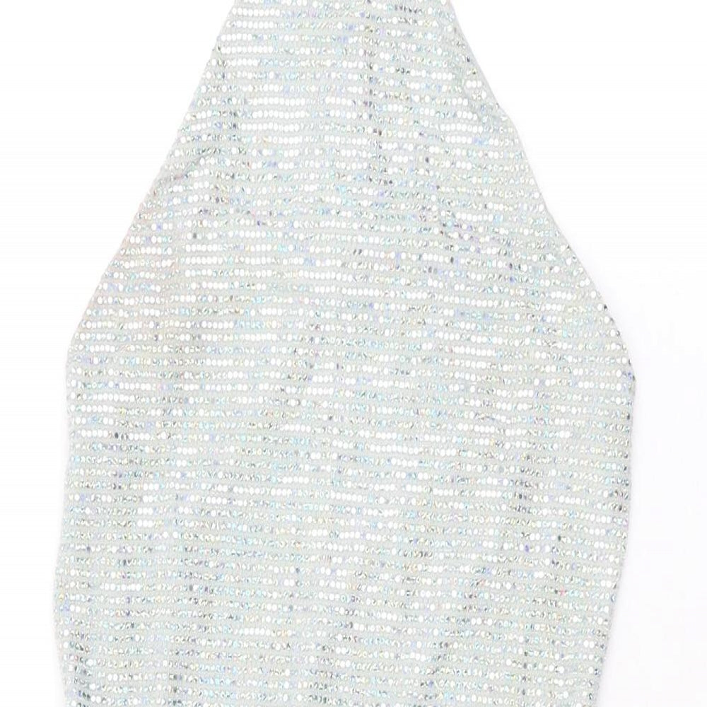 Urban Outfitters Womens Silver Nylon Mini Size S Round Neck Pullover - Sparkle