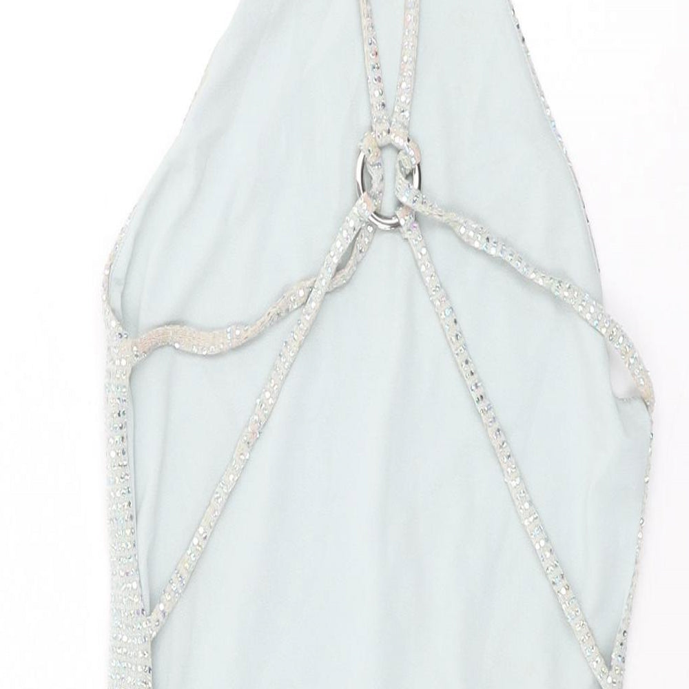 Urban Outfitters Womens Silver Nylon Mini Size S Round Neck Pullover - Sparkle