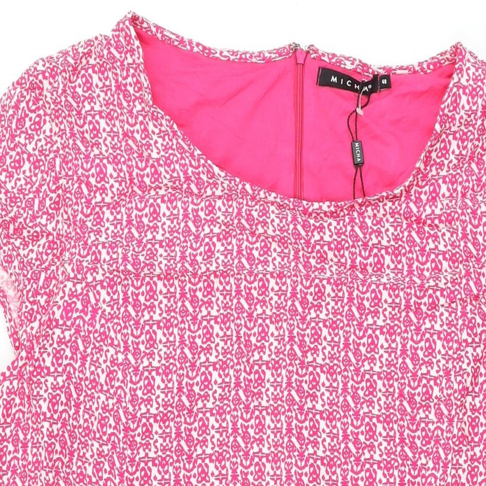 Micha Womens Pink Geometric Viscose Shift Size 20 Round Neck Zip