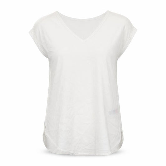Front view of New Look women’s white polyester basic t-shirt, size UK 10, v-neck