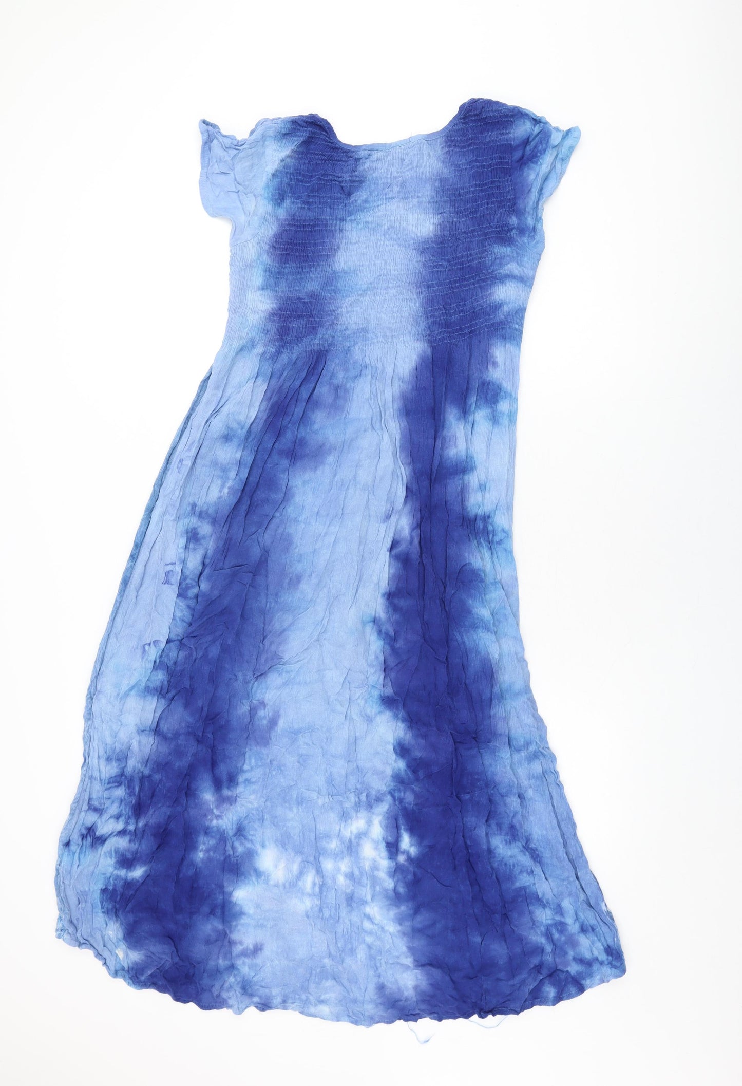 Cerulean Collection Womens Blue Tie Dye Rayon A-Line Size S Round Neck Pullover