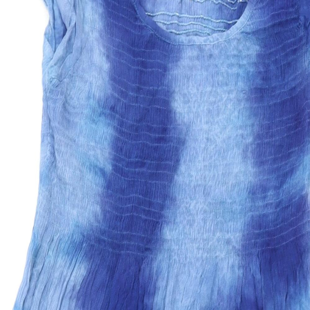 Cerulean Collection Womens Blue Tie Dye Rayon A-Line Size S Round Neck Pullover