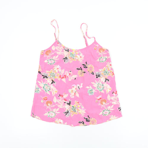 Miss Selfridge Womens Pink Floral Polyester Camisole T-Shirt Size 4 Round Neck - Sequin and Beaded Detail
