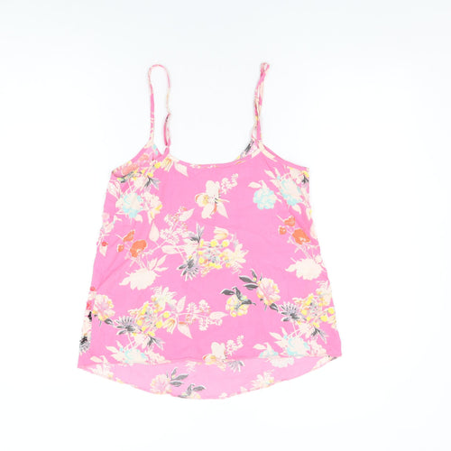Miss Selfridge Womens Pink Floral Polyester Camisole T-Shirt Size 4 Round Neck - Sequin and Beaded Detail