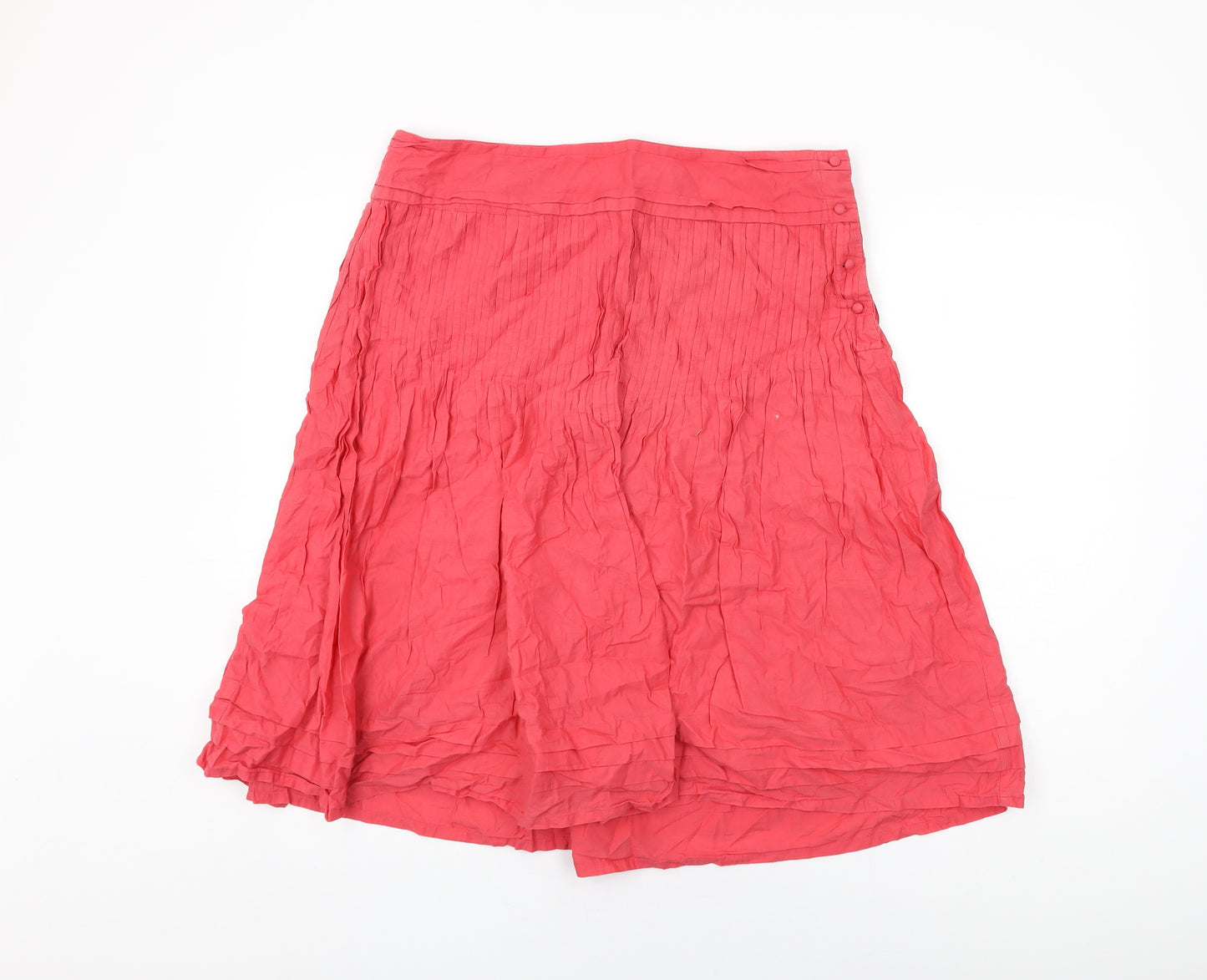 Marks and Spencer Womens Red Cotton Swing Skirt Size 14 Button