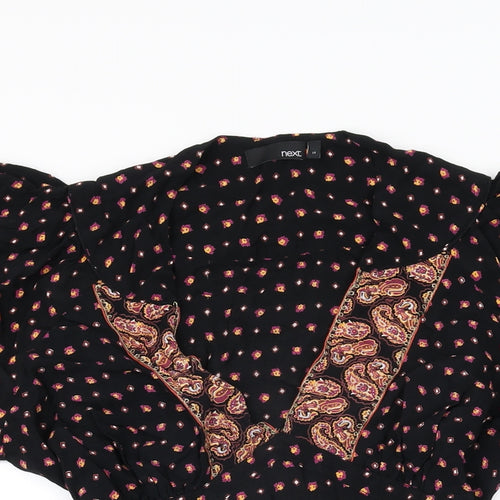 NEXT Womens Black Floral Viscose Shift Size 14 V-Neck Pullover