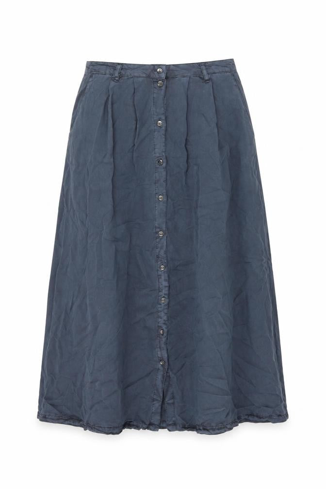 Front view of Vero Moda women’s blue lyocell swing skirt, size S, button
