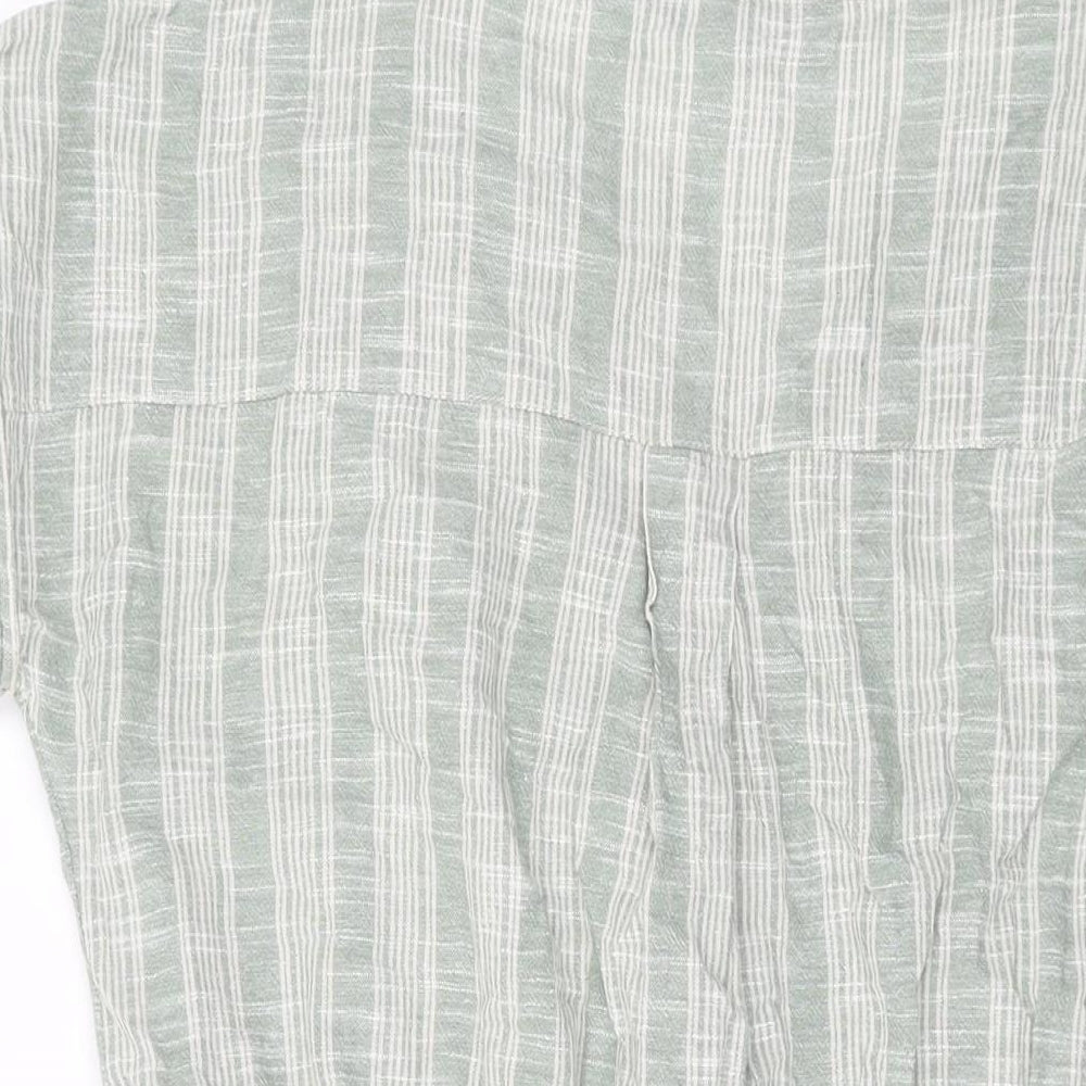 Isle Womens Green Striped Cotton Shift Size 16 V-Neck Drawstring