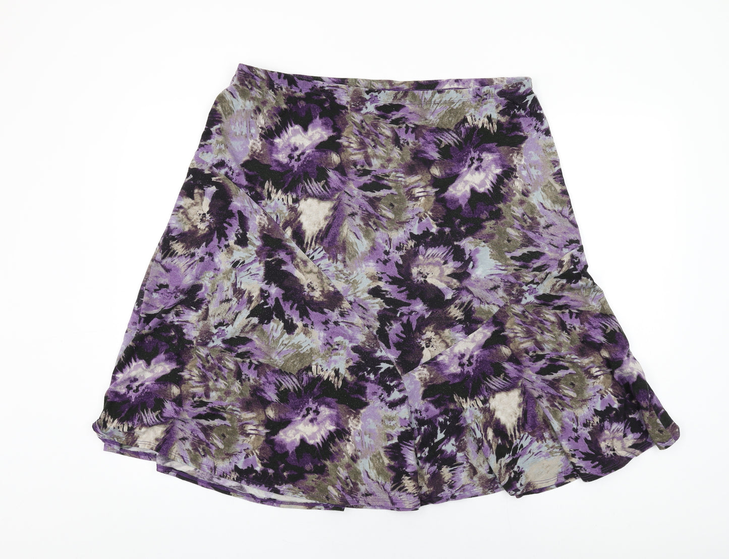 Marks and Spencer Womens Purple Geometric Polyester Swing Skirt Size 18 - Tie Dye