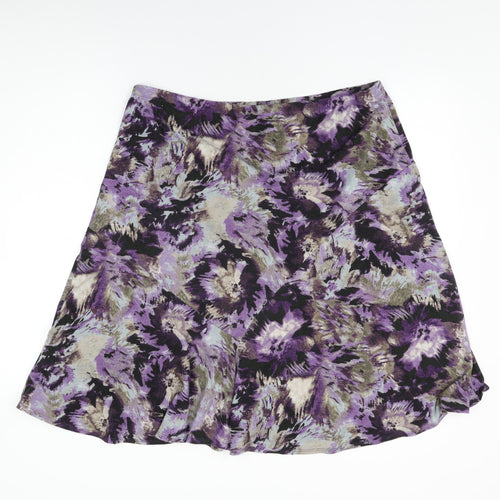 Marks and Spencer Womens Purple Geometric Polyester Swing Skirt Size 18 - Tie Dye