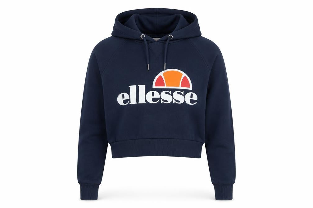Front view of Ellesse women’s blue cotton pullover hoodie, size UK 10, - ellesse