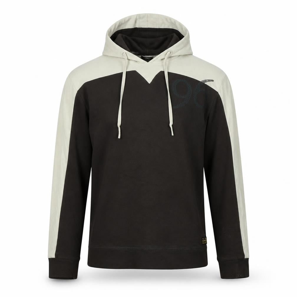 Front view of Raw men’s brown cotton pullover hoodie, size M, - raw