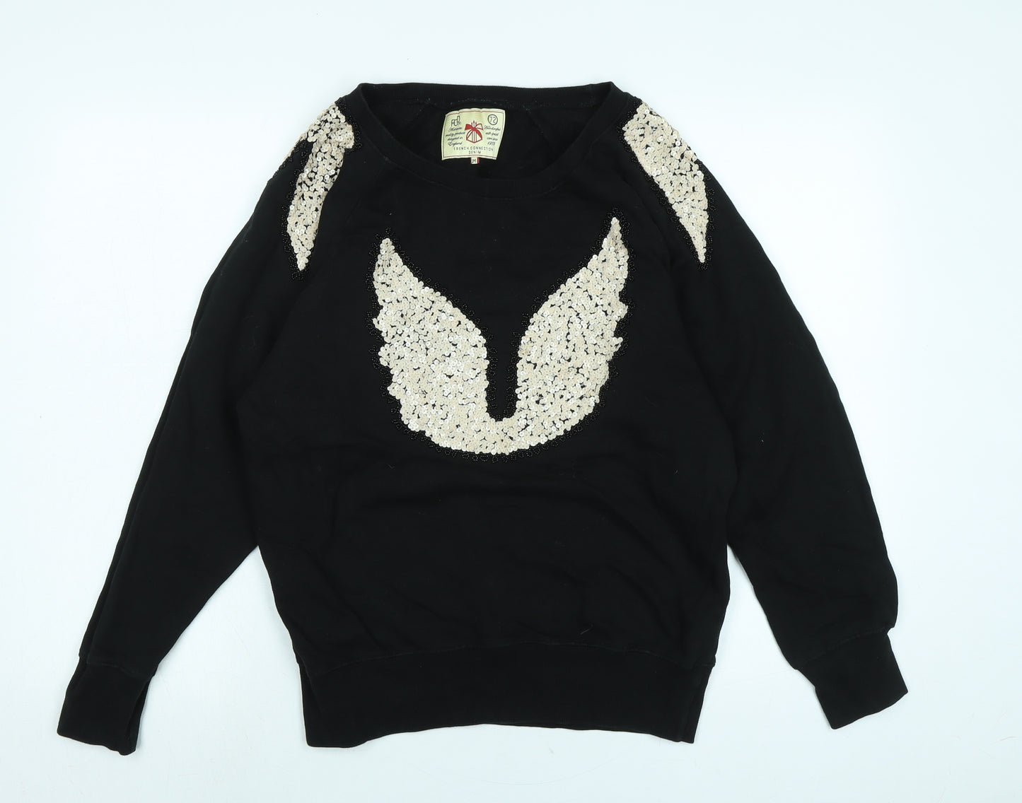 French Connection Womens Black Cotton Pullover Sweatshirt Size M