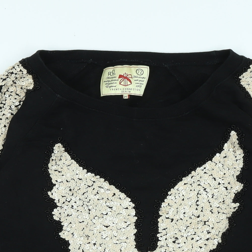 French Connection Womens Black Cotton Pullover Sweatshirt Size M