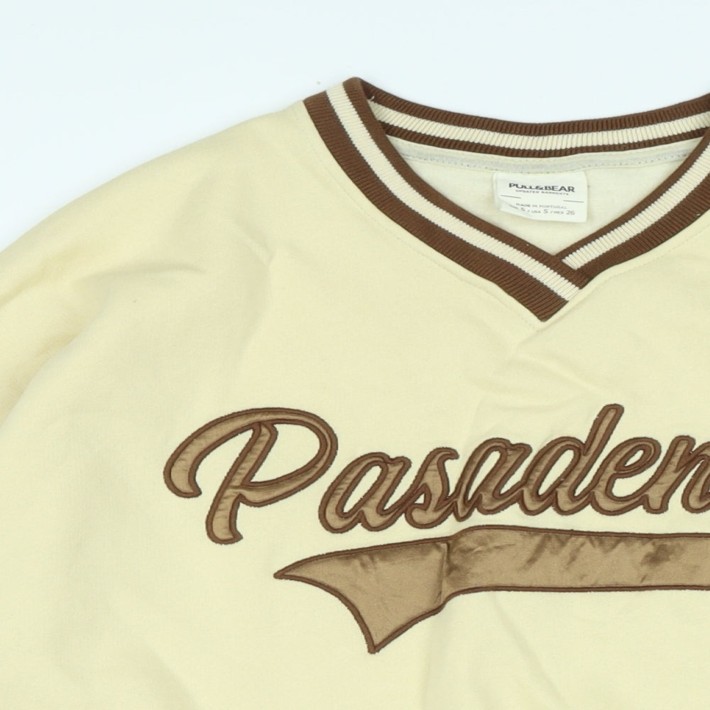 Pull&Bear Mens Ivory Polyester Pullover Sweatshirt Size M - Pull & Bear