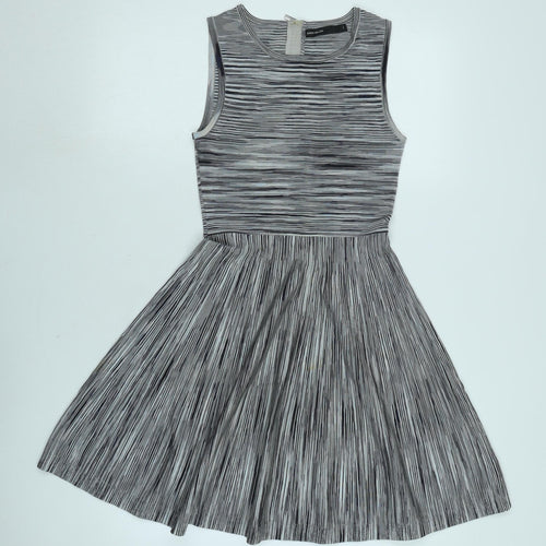 Karen Millen Womens Grey Polyamide Skater Dress Size S Scoop Neck Zip - karen Millen