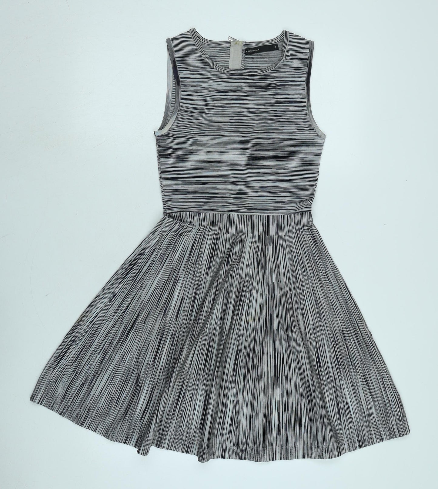 Karen Millen Womens Grey Polyamide Skater Dress Size S Scoop Neck Zip - karen Millen