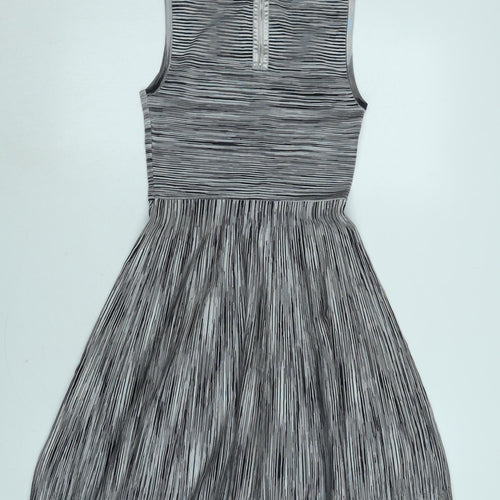 Karen Millen Womens Grey Polyamide Skater Dress Size S Scoop Neck Zip - karen Millen