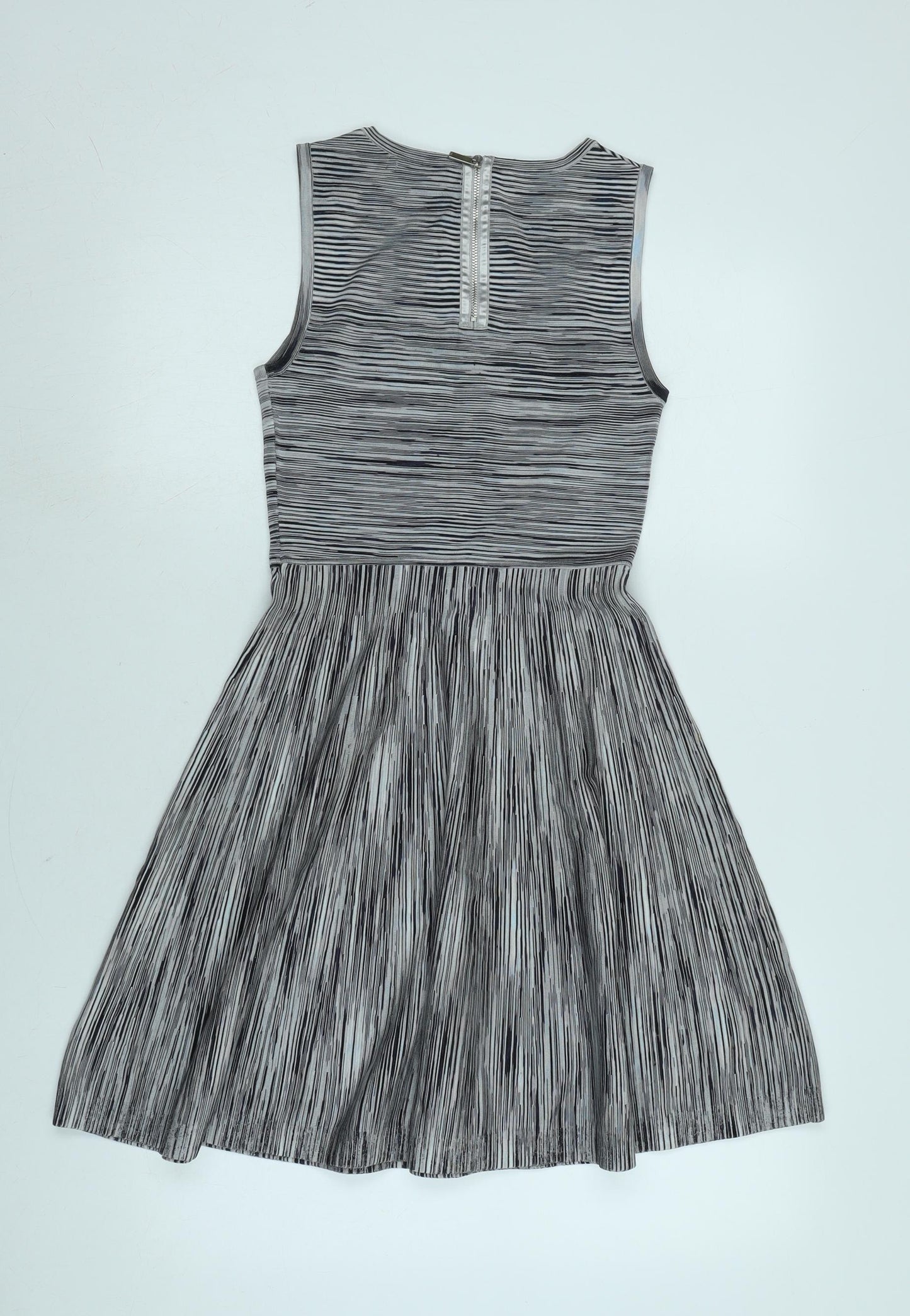 Karen Millen Womens Grey Polyamide Skater Dress Size S Scoop Neck Zip - karen Millen