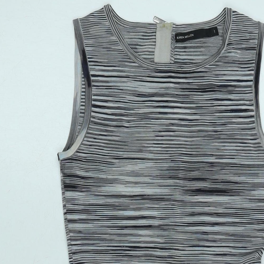 Karen Millen Womens Grey Polyamide Skater Dress Size S Scoop Neck Zip - karen Millen