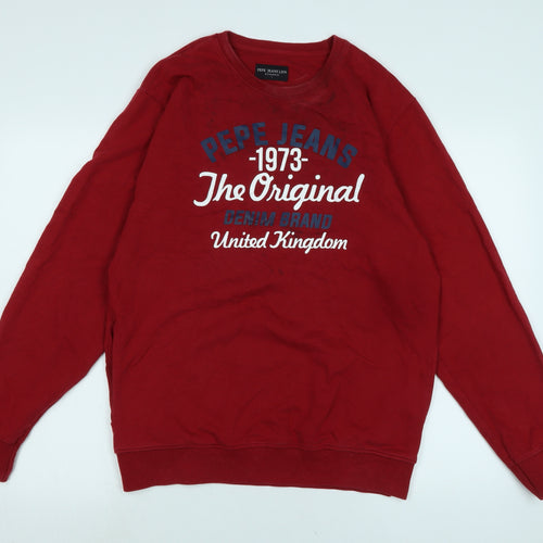 Pepe Jeans Mens Red Cotton Pullover Sweatshirt Size L - pepe Jeans