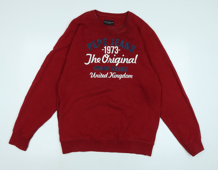 Pepe Jeans Mens Red Cotton Pullover Sweatshirt Size L - pepe Jeans