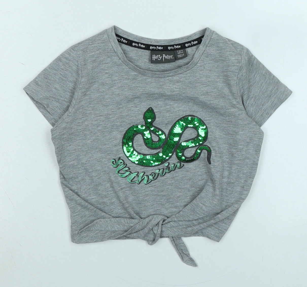 Harry Potter Girls Grey Cotton Cropped T-Shirt Size 7-8 Years Crew Neck - Harry Potter.- - Sequins.