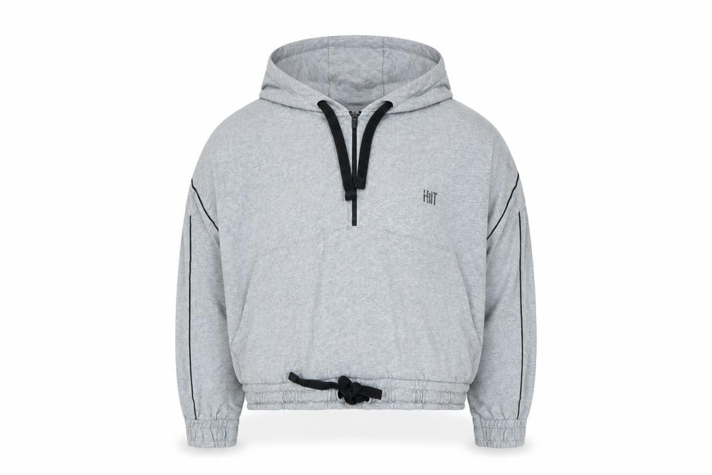 Front view of HLLT men’s grey jacket, size M, zip - hllt