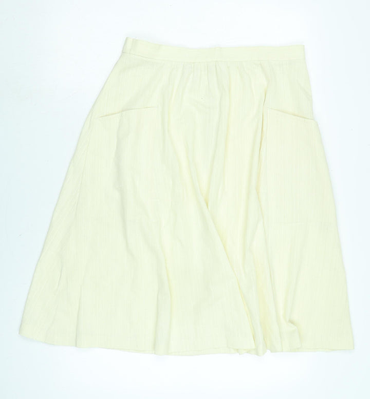 Marks and Spencer Womens Ivory Polyester Flare Skirt Size 18 Zip - Vintage