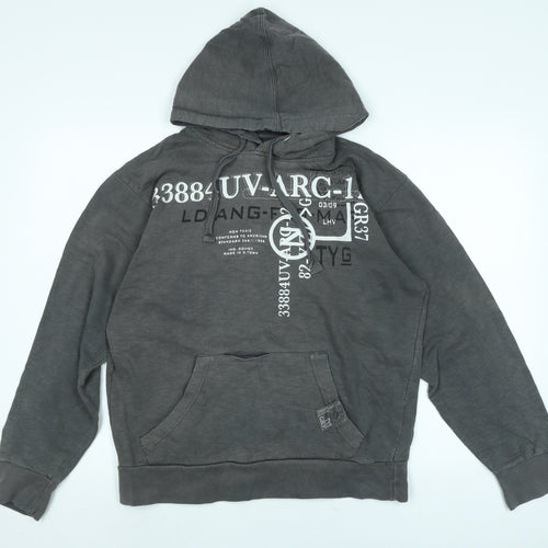 DENIM SEVENTY THREE Mens Grey Cotton Pullover Hoodie Size S - Denim Seventy three