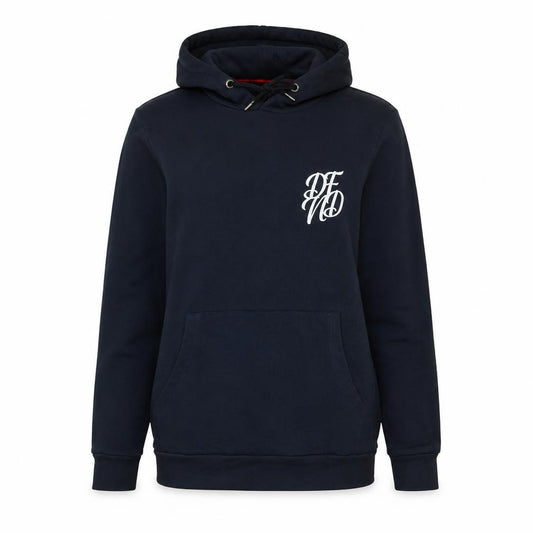 Front view of DFND women’s blue polyester pullover hoodie, size XS, - dfnd