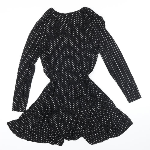 New Look Womens Black Polka Dot Trivinyl Wrap Dress Size 10 V-Neck