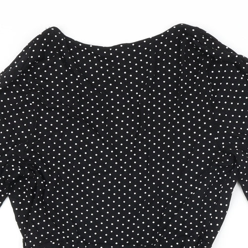 New Look Womens Black Polka Dot Trivinyl Wrap Dress Size 10 V-Neck