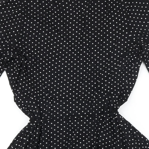 New Look Womens Black Polka Dot Trivinyl Wrap Dress Size 10 V-Neck