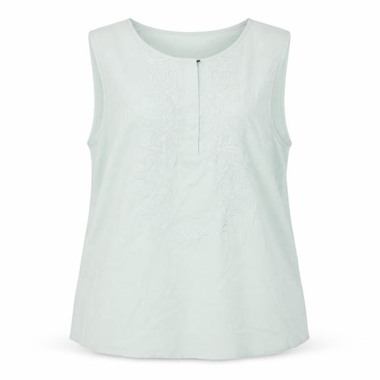 Front view of H&M women’s green polyester tunic blouse, size UK 18, boat neck