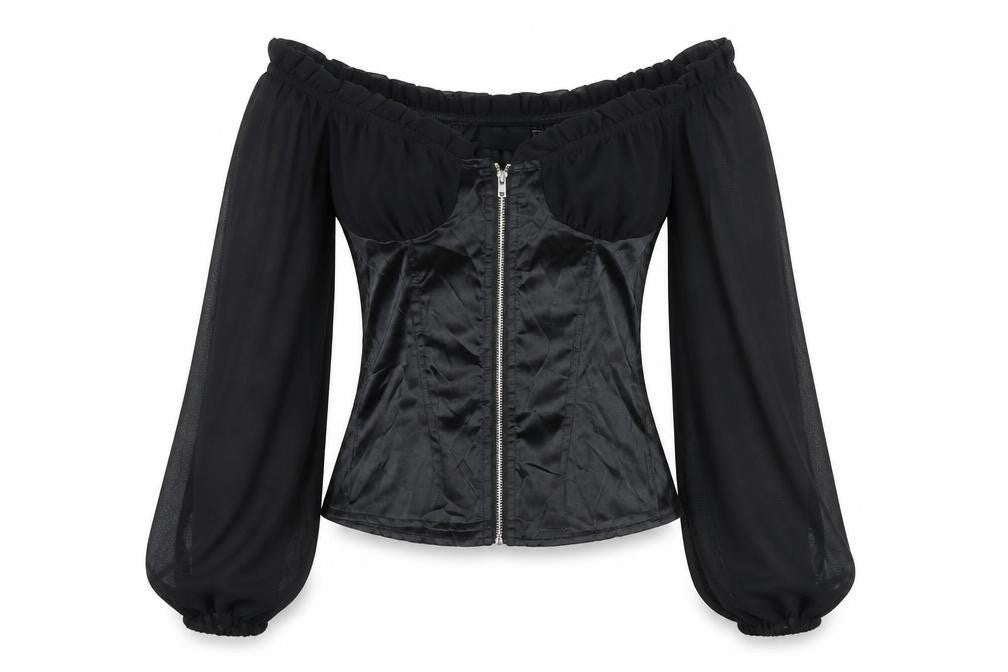 Front view of PRETTYLITTLETHING women’s black polyester blend cropped blouse, size UK 4, square neck