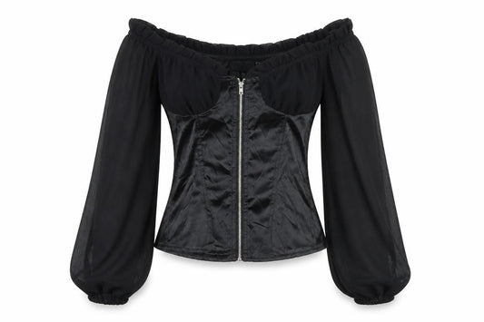 Front view of PRETTYLITTLETHING women’s black polyester blend cropped blouse, size UK 4, square neck