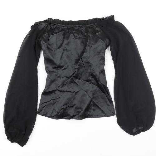 PRETTYLITTLETHING Womens Black Polyester Blend Cropped Blouse Size 4 Square Neck