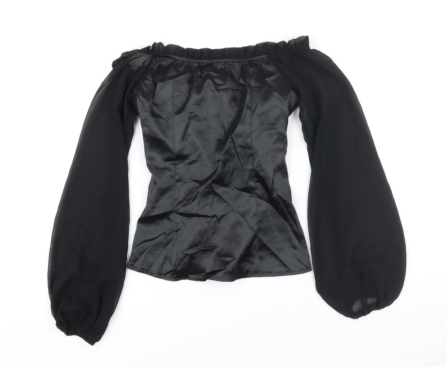 PRETTYLITTLETHING Womens Black Polyester Blend Cropped Blouse Size 4 Square Neck