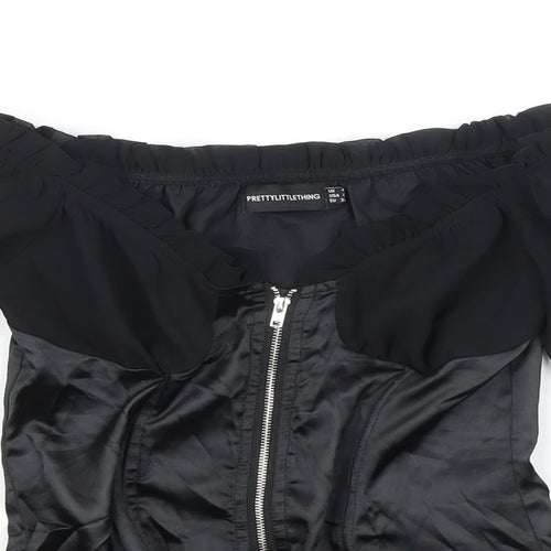 PRETTYLITTLETHING Womens Black Polyester Blend Cropped Blouse Size 4 Square Neck