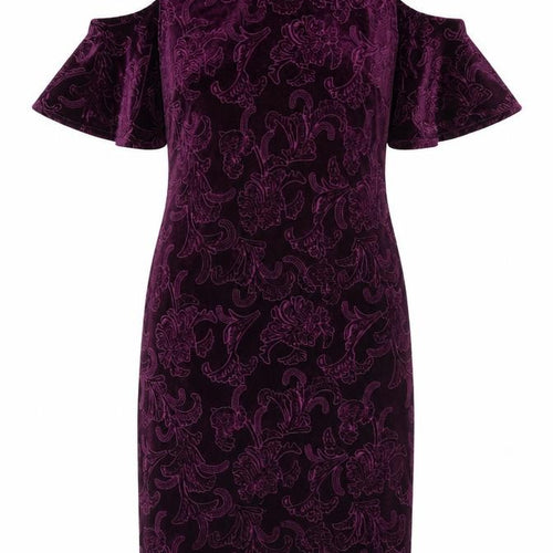 M&Co Womens Purple Polyester Pencil Dress Size 10 Boat Neck - Cold Shoulder