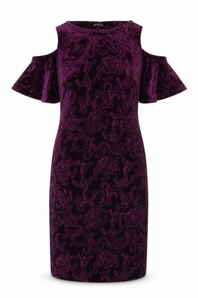 M&Co Womens Purple Polyester Pencil Dress Size 10 Boat Neck - Cold Shoulder