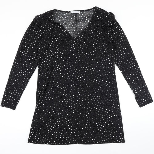 MNG Womens Black Polka Dot Polyester Shift Size M V-Neck