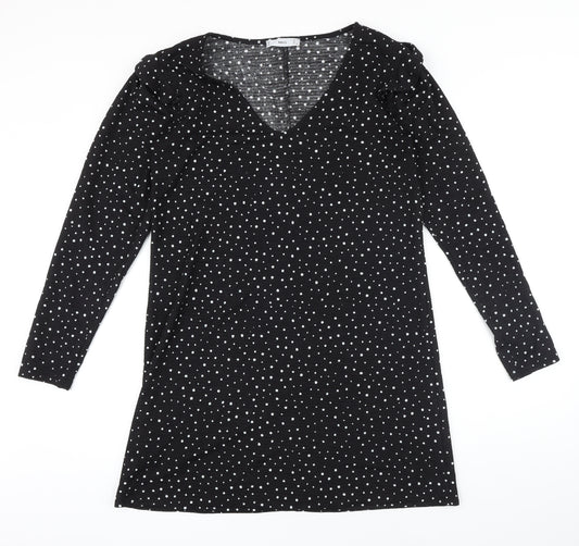 MNG Womens Black Polka Dot Polyester Shift Size M V-Neck