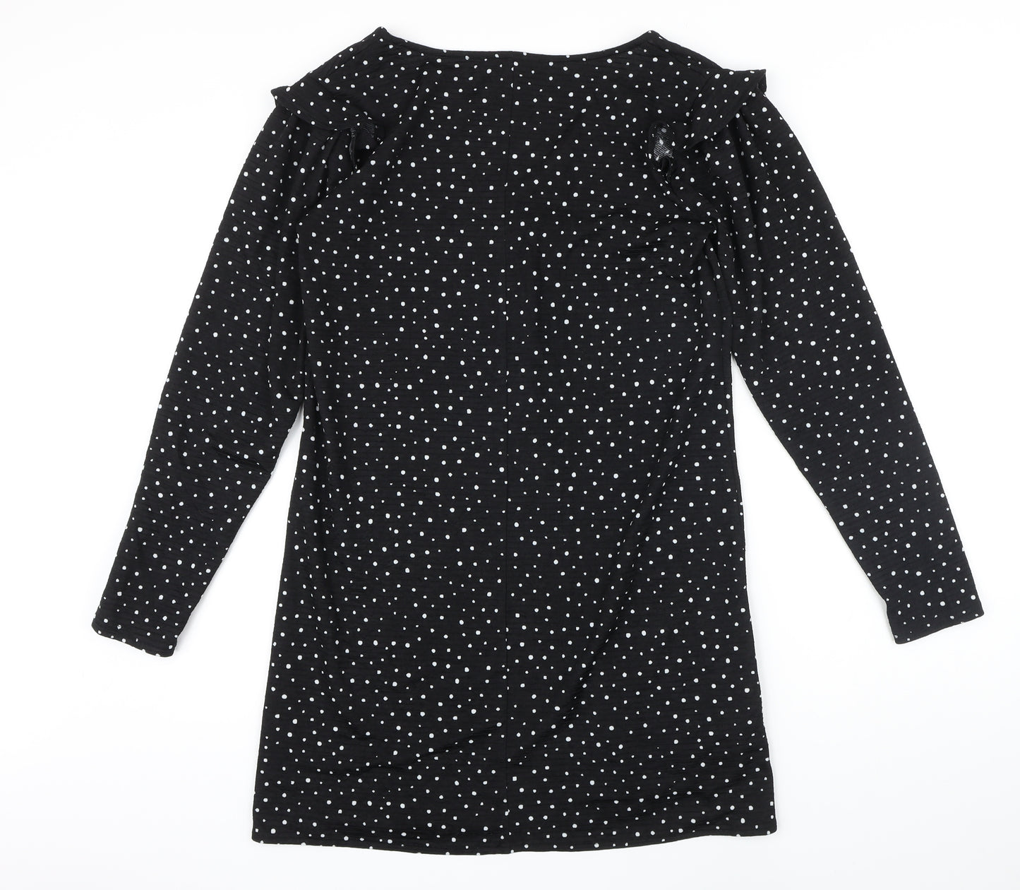 MNG Womens Black Polka Dot Polyester Shift Size M V-Neck