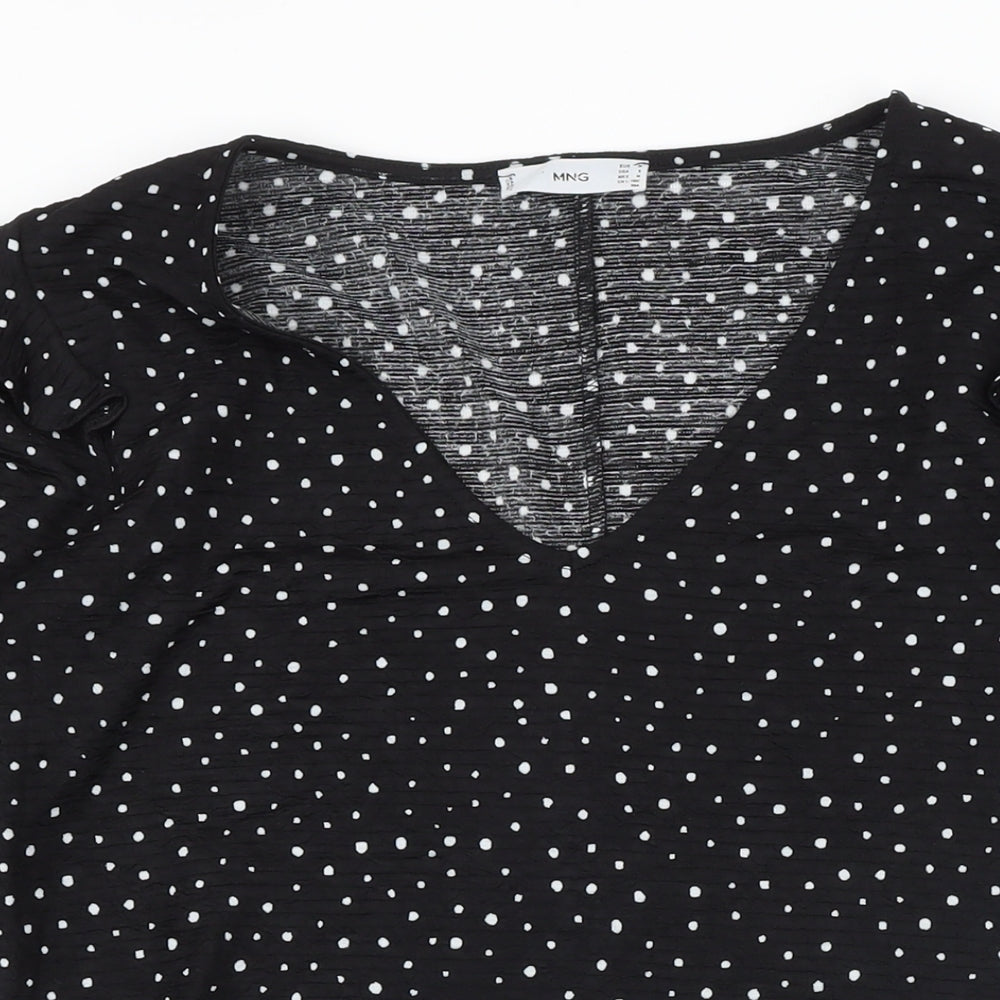 MNG Womens Black Polka Dot Polyester Shift Size M V-Neck