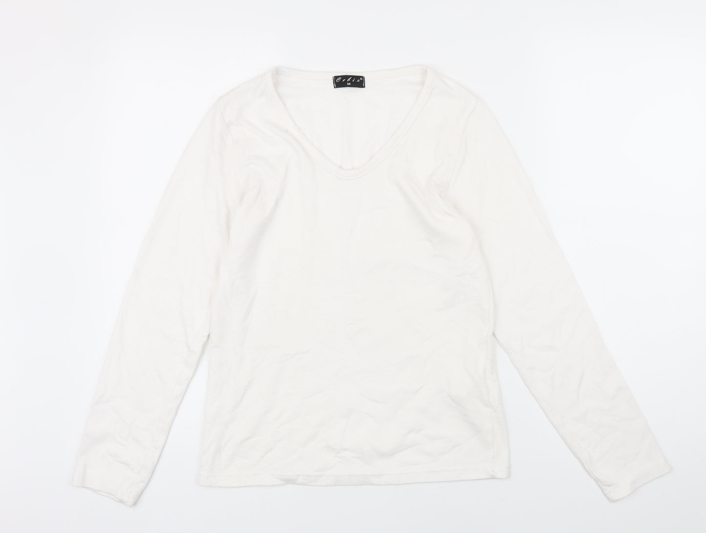 Orbix Womens White Viscose Basic T-Shirt Size M Scoop Neck