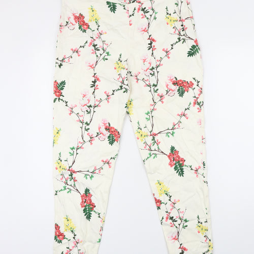 Paraphrase Womens Ivory Floral Cotton Trousers Size 14 L25 in Regular Zip