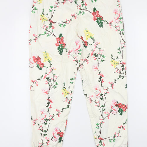 Paraphrase Womens Ivory Floral Cotton Trousers Size 14 L25 in Regular Zip