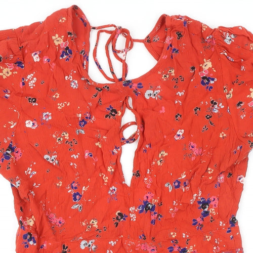 Urban Outfitters Womens Red Floral Viscose Mini Size M Scoop Neck Zip